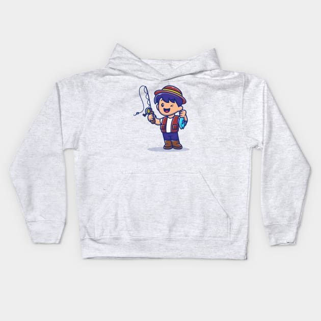 Boy Fishing With Fishing Rod Kids Hoodie by Catalyst Labs